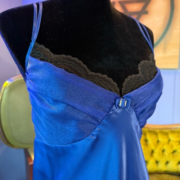 NWT Vintage 90s Cobalt Blue Lingerie Slip Dress Size 10 - Picture 3 of 11